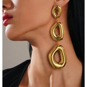 Gold Tone Sculptural Statement Earrings